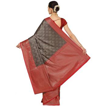 Black woven cotton saree with blouse 2