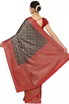 Black woven cotton saree with blouse