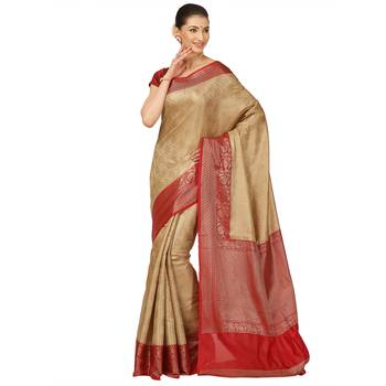 Beige woven cotton saree with blouse 1
