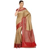 Beige woven cotton saree with blouse