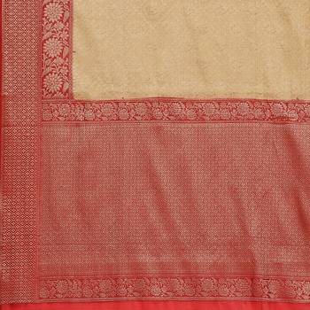 Beige woven cotton saree with blouse 3