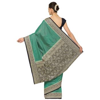 Green woven cotton saree with blouse 2