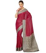 Purple woven cotton saree with blouse