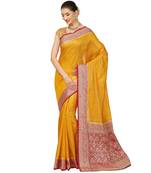 Yellow woven cotton saree with blouse