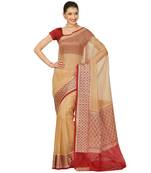 Beige woven cotton saree with blouse