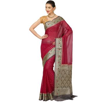 Purple woven cotton saree with blouse 1