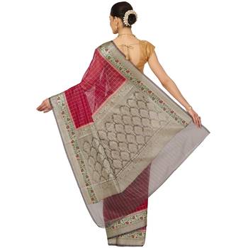 Purple woven cotton saree with blouse 2