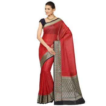 Red woven cotton saree with blouse 1