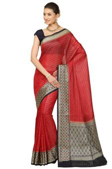 Red woven cotton saree with blouse