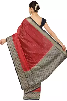 Red woven cotton saree with blouse