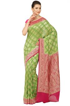 Green woven georgette saree with blouse