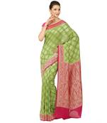 Green woven georgette saree with blouse