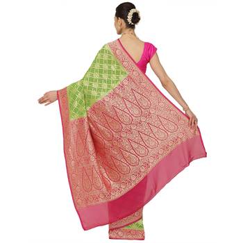 Green woven georgette saree with blouse 2