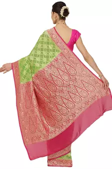 Green woven georgette saree with blouse