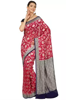 Pink woven georgette saree with blouse