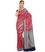 Pink woven georgette saree with blouse