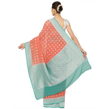 Pink woven georgette saree with blouse 2