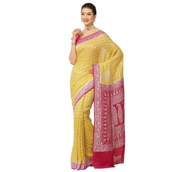 Yellow woven georgette saree with blouse 1