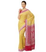 Yellow woven georgette saree with blouse