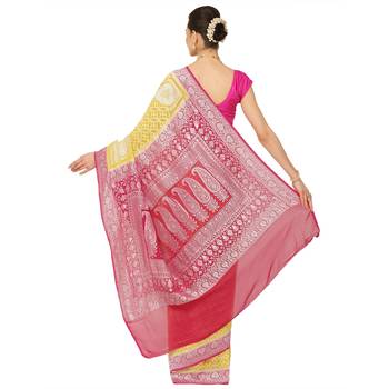 Yellow woven georgette saree with blouse 2