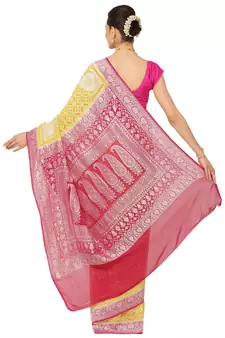 Yellow woven georgette saree with blouse