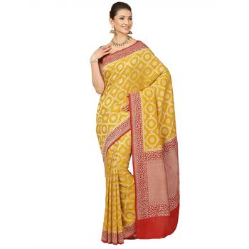 Yellow woven georgette saree with blouse 1