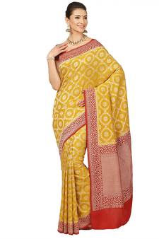 Yellow woven georgette saree with blouse