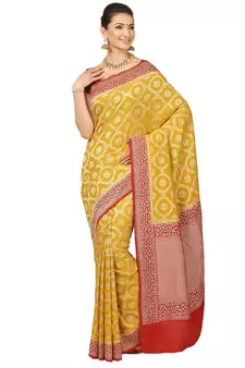 Yellow woven georgette saree with blouse