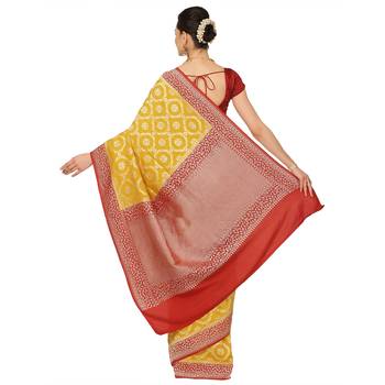 Yellow woven georgette saree with blouse 2