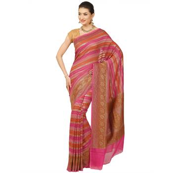 Pink woven georgette saree with blouse 1