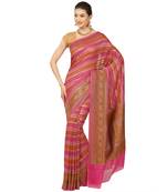 Pink woven georgette saree with blouse