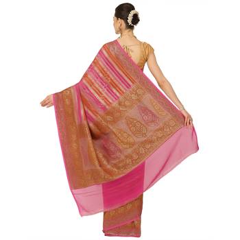 Pink woven georgette saree with blouse 2