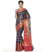 Blue woven art silk saree with blouse