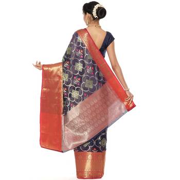 Blue woven art silk saree with blouse 3