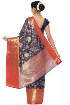 Blue woven art silk saree with blouse