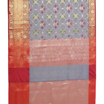 Blue woven art silk saree with blouse 4
