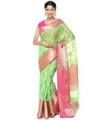 Green woven art silk saree with blouse