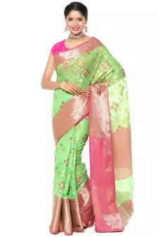 Green woven art silk saree with blouse