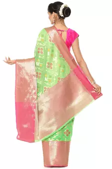 Green woven art silk saree with blouse