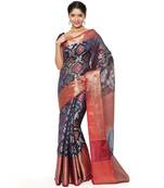 Blue woven art silk saree with blouse