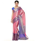 Pink woven art silk saree with blouse