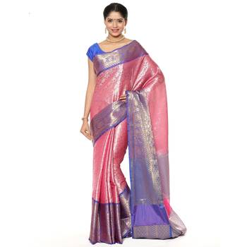 Pink woven art silk saree with blouse 2