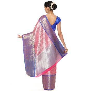 Pink woven art silk saree with blouse 3