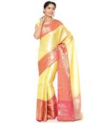 Yellow woven art silk saree with blouse