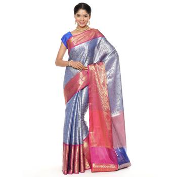 Blue woven art silk saree with blouse 1