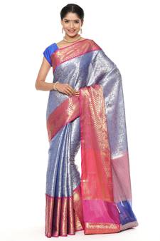 Blue woven art silk saree with blouse