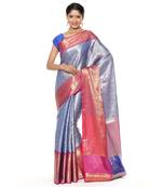 Blue woven art silk saree with blouse