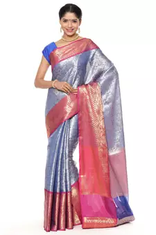 Blue woven art silk saree with blouse