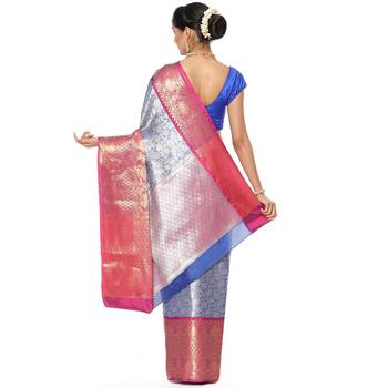 Blue woven art silk saree with blouse 3