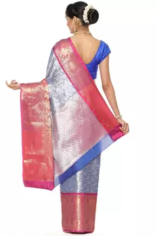 Blue woven art silk saree with blouse